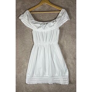 Sea Spice White 100% Peruvian Cotton Off Shoulder Crochet Lace Mini Dress Small